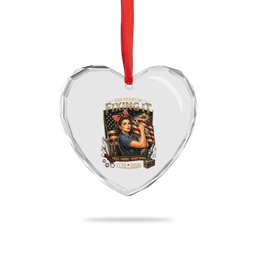 Patriotic Rosie Mechanic Feminist Pride Heart Crystal Glass Ornament 250 Years Of Fixing It TS12 Print Your Wear