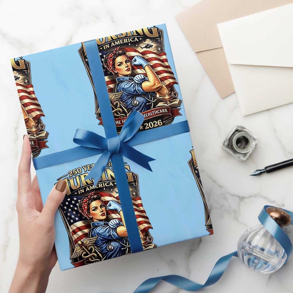 Patriotic Rosie Nurse Feminist Pride Wrapping Paper Roll 250 Years Of Nursing TS12 Light Blue Print Your Wear