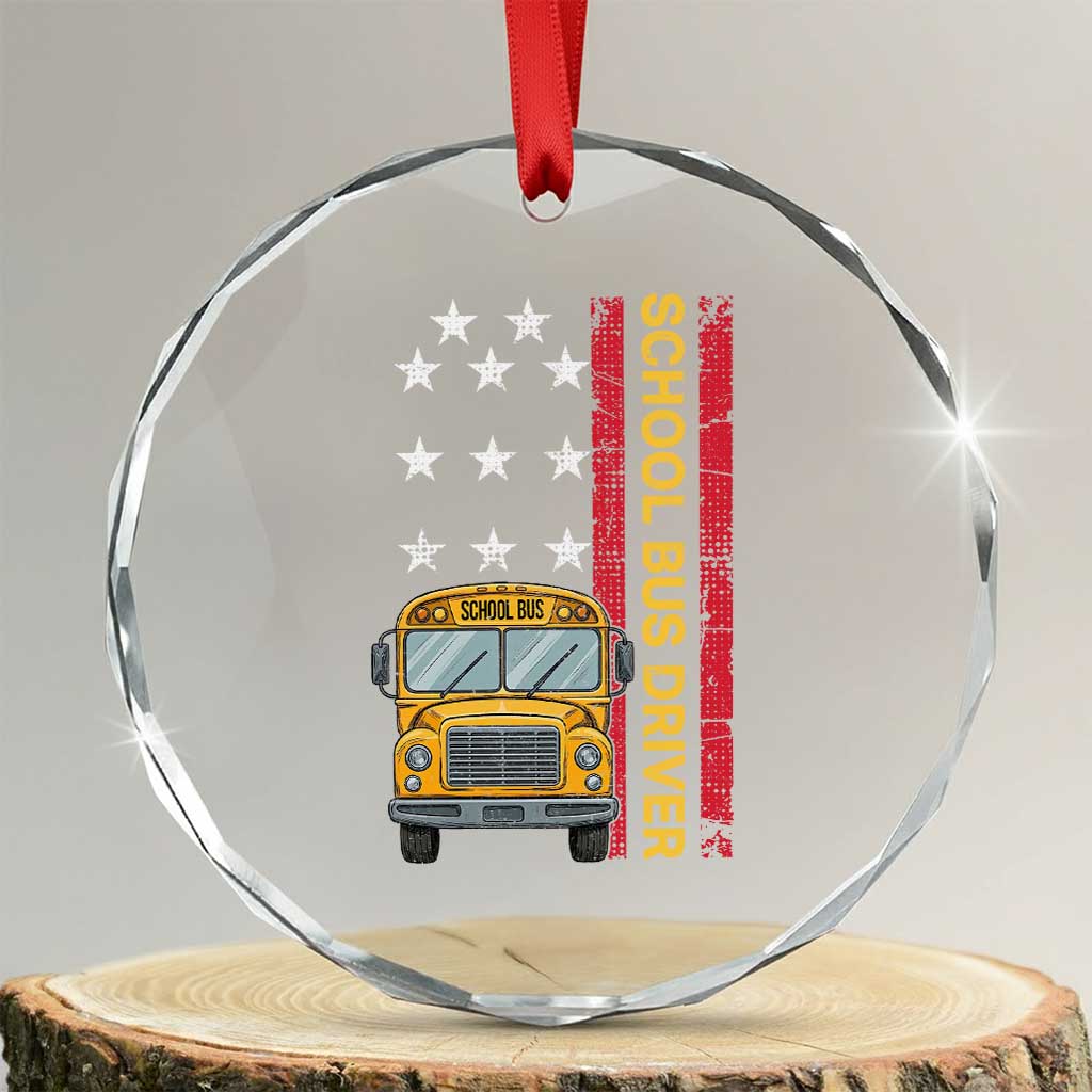 Patriotic School Bus Driver USA American Flag Crystal Glass Ornament TS14 Transparent Glass 3'' Circle Print Your Wear