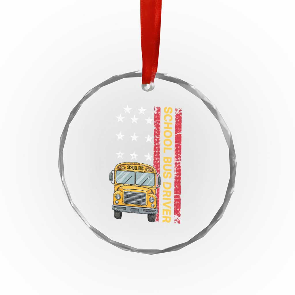 Patriotic School Bus Driver USA American Flag Crystal Glass Ornament