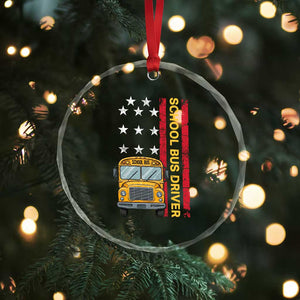 Patriotic School Bus Driver USA American Flag Crystal Glass Ornament