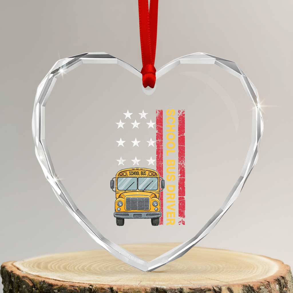 Patriotic School Bus Driver USA American Flag Heart Crystal Glass Ornament TS14 Transparent Glass 3'' Heart Print Your Wear