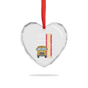 Patriotic School Bus Driver USA American Flag Heart Crystal Glass Ornament