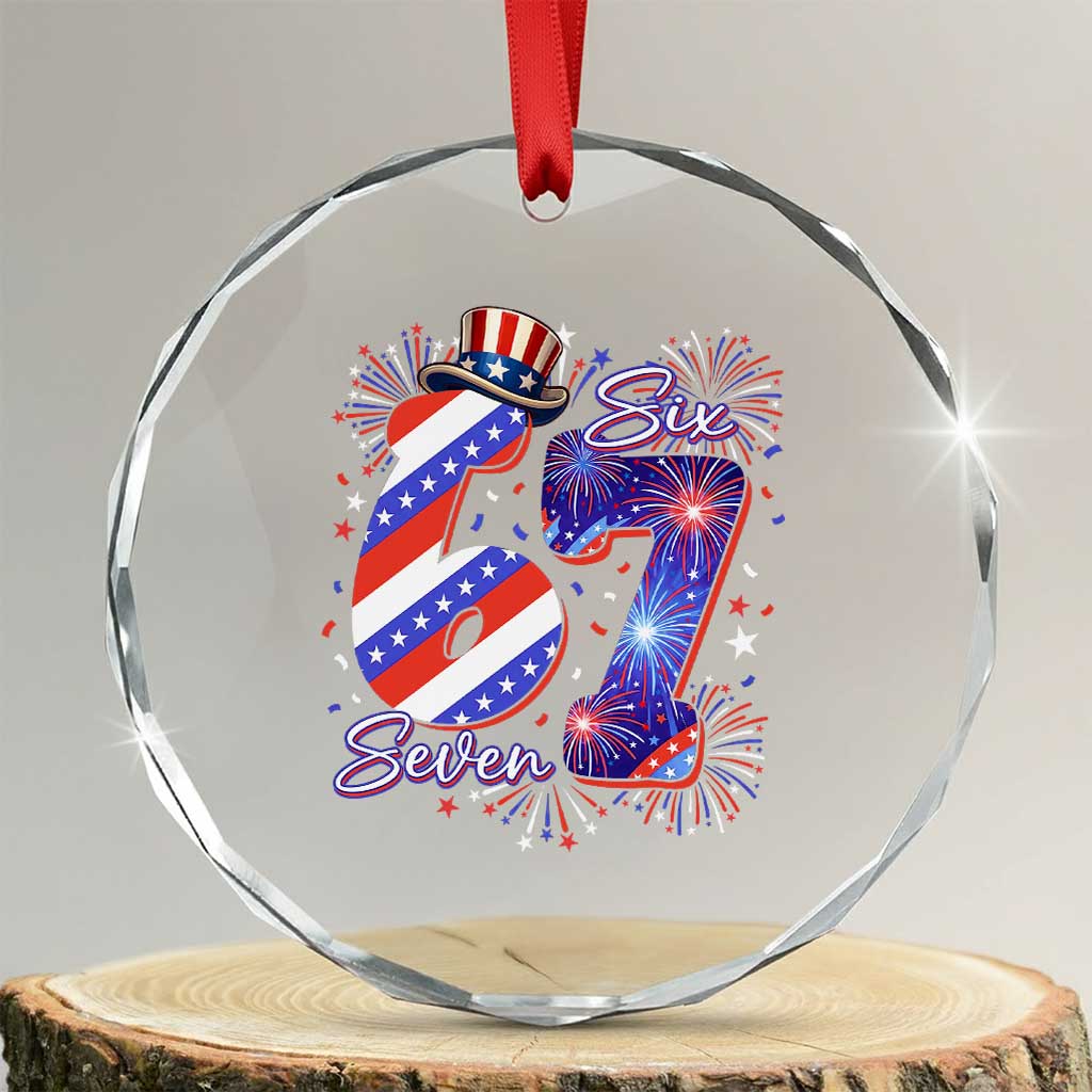 Patriotic Six Seven Crystal Glass Ornament Red White And Blue Fireworks Graphic TS12 Transparent Glass 3'' Circle Print Your Wear