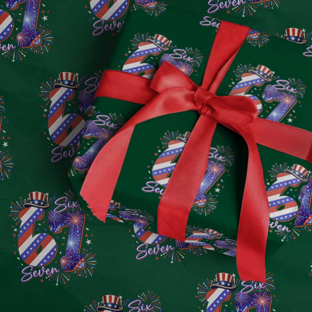 Patriotic Six Seven Wrapping Paper Roll Red White And Blue Fireworks Graphic