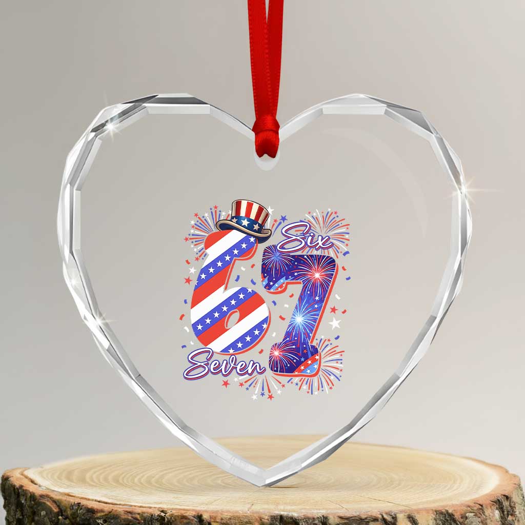 Patriotic Six Seven Heart Crystal Glass Ornament Red White And Blue Fireworks Graphic TS12 Transparent Glass 3'' Heart Print Your Wear