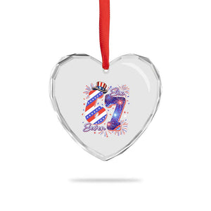 Patriotic Six Seven Heart Crystal Glass Ornament Red White And Blue Fireworks Graphic