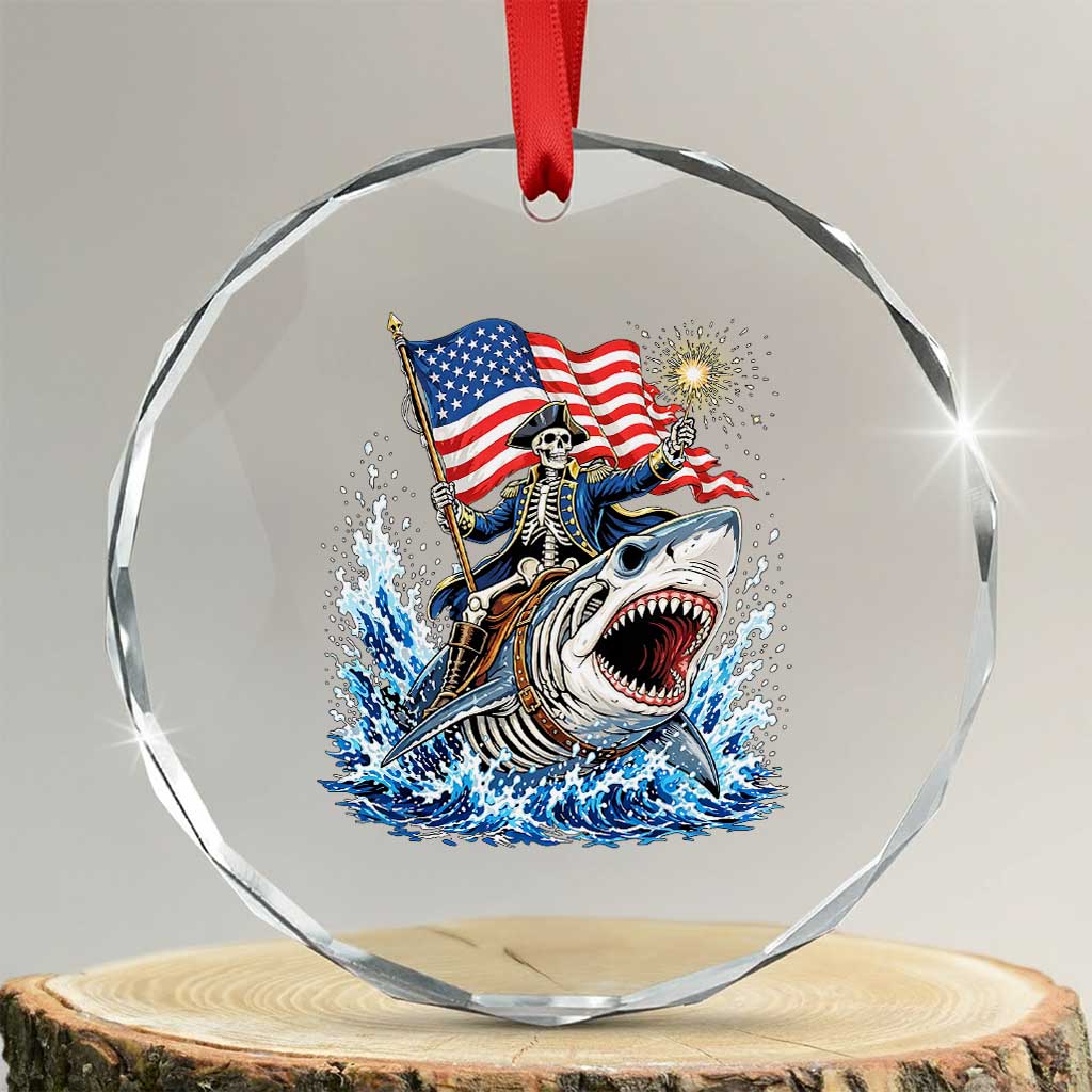 Patriotic Skeleton Pirate Riding Shark Crystal Glass Ornament American Ocean Pride