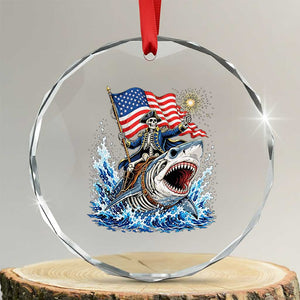 Patriotic Skeleton Pirate Riding Shark Crystal Glass Ornament American Ocean Pride