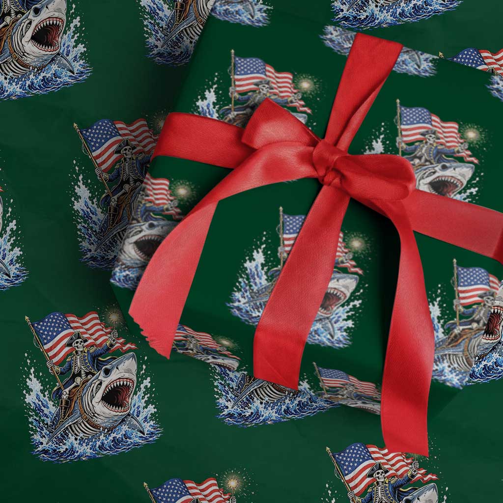 Patriotic Skeleton Pirate Riding Shark Wrapping Paper Roll American Ocean Pride