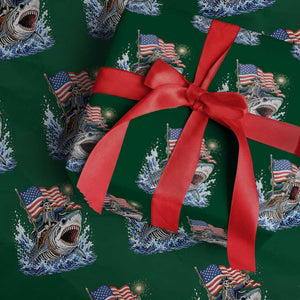 Patriotic Skeleton Pirate Riding Shark Wrapping Paper Roll American Ocean Pride