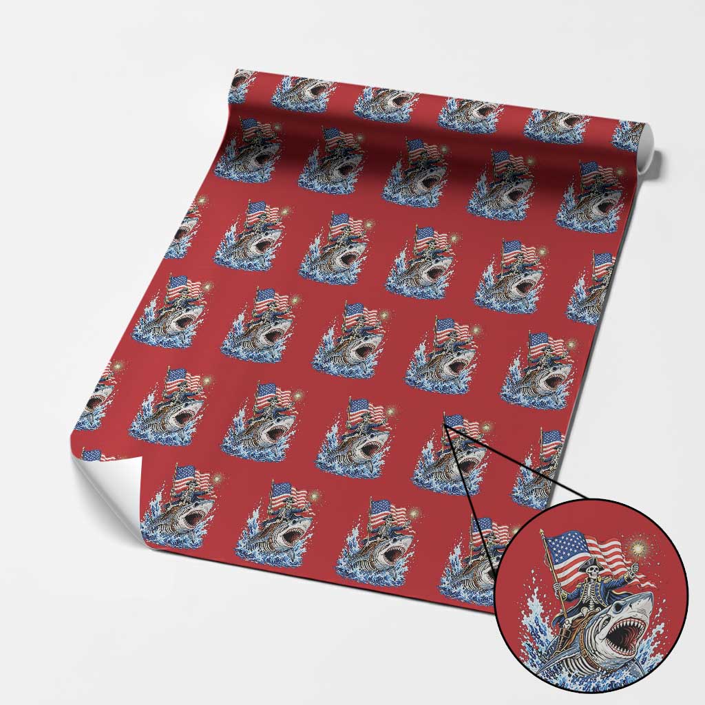 Patriotic Skeleton Pirate Riding Shark Wrapping Paper Roll American Ocean Pride