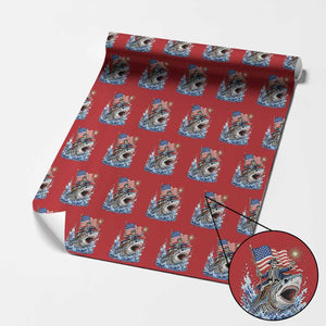 Patriotic Skeleton Pirate Riding Shark Wrapping Paper Roll American Ocean Pride