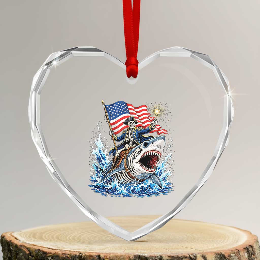 Patriotic Skeleton Pirate Riding Shark Heart Crystal Glass Ornament American Ocean Pride TS12 Transparent Glass 3'' Heart Print Your Wear