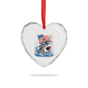 Patriotic Skeleton Pirate Riding Shark Heart Crystal Glass Ornament American Ocean Pride