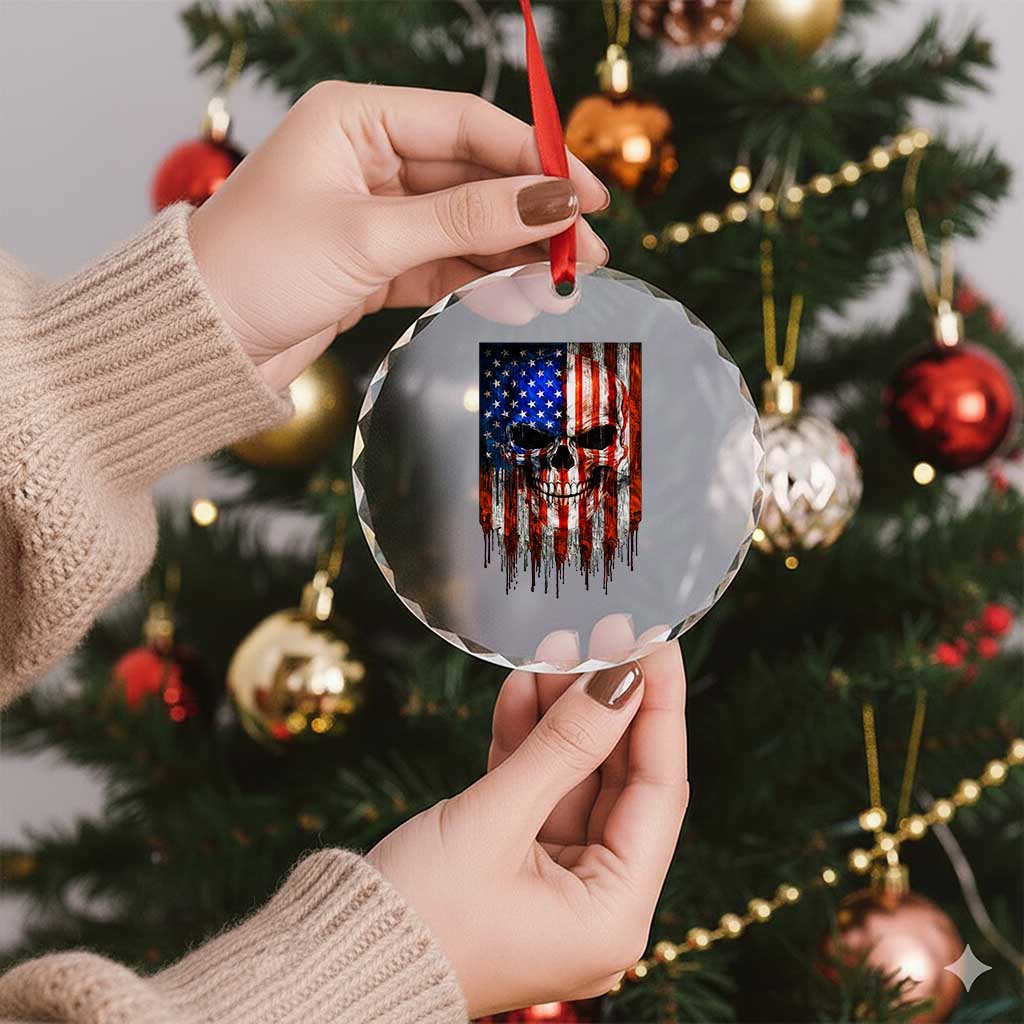 Patriotic Skull American Flag USA Pride Crystal Glass Ornament TS12 Print Your Wear
