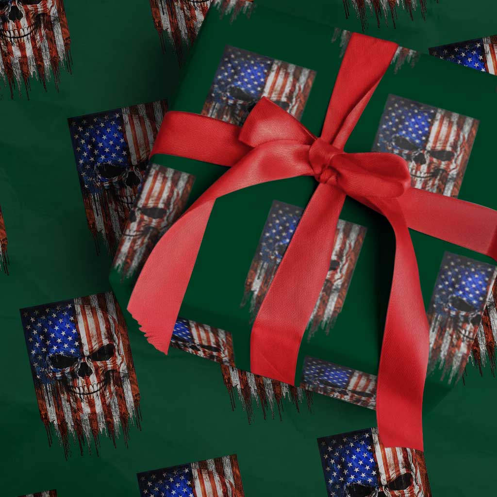 Patriotic Skull American Flag USA Pride Wrapping Paper Roll TS12 Green Print Your Wear