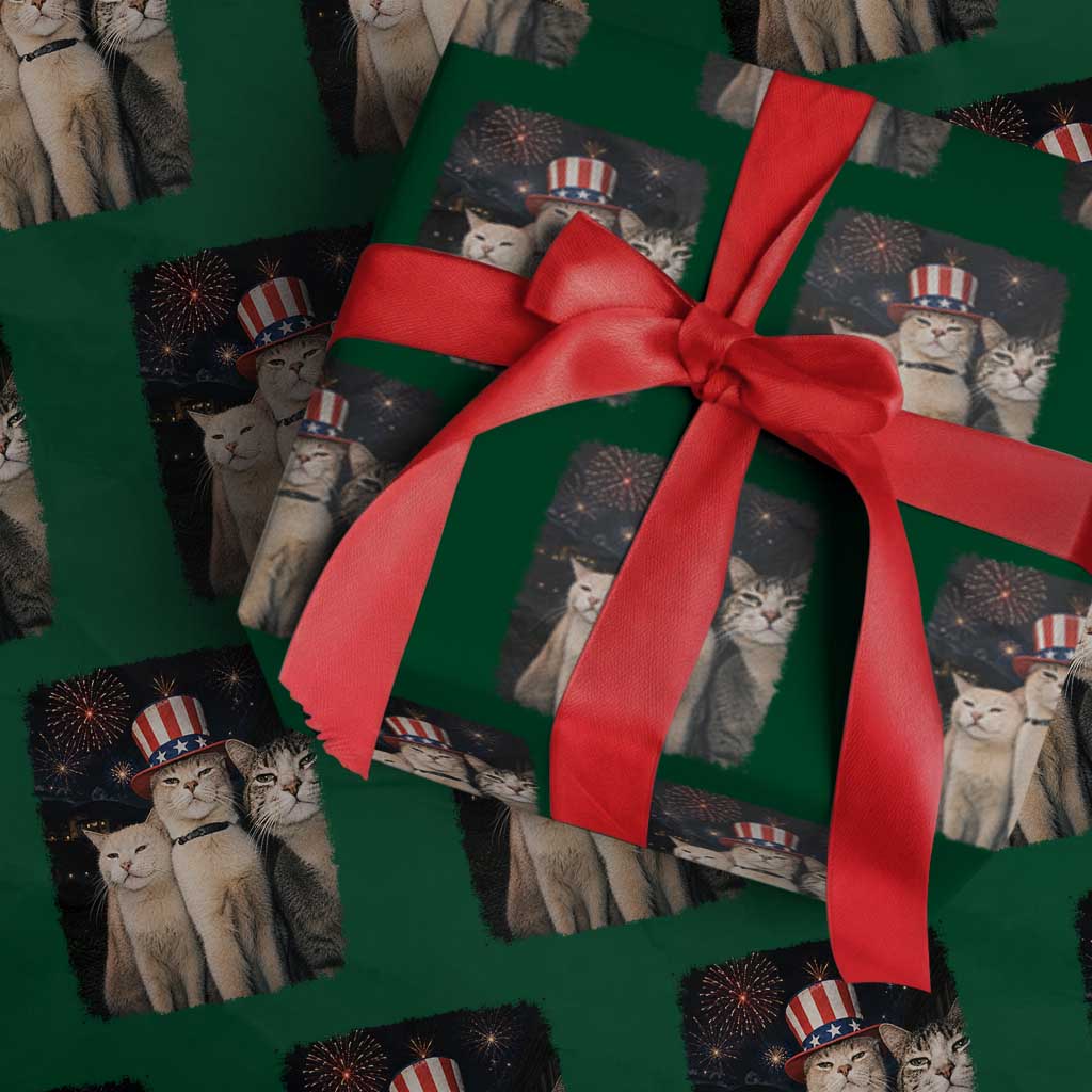 Patriotic Smoking Cat Wrapping Paper Roll Funny American Cat Lover 4th of July TS14 Green Print Your Wear