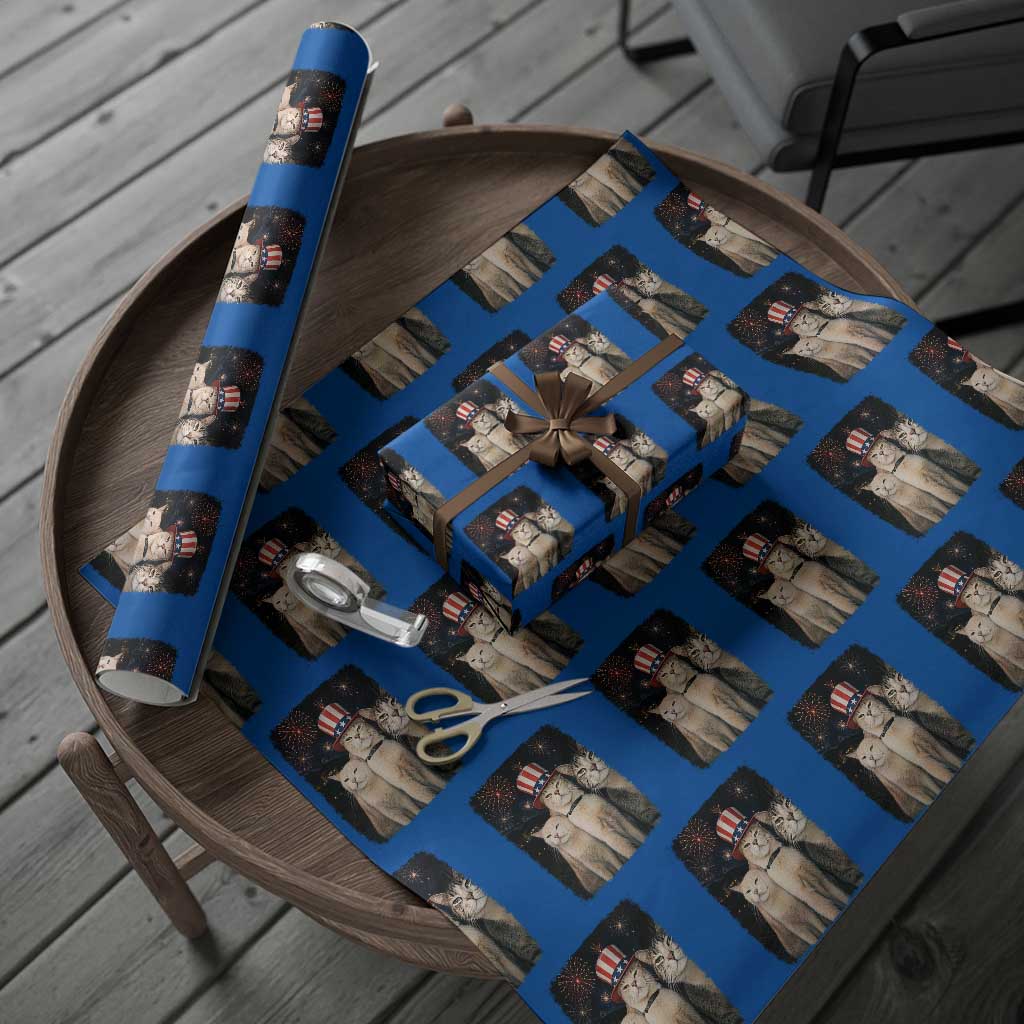 Patriotic Smoking Cat Wrapping Paper Roll Funny American Cat Lover 4th of July