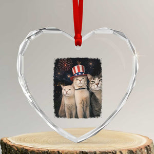 Patriotic Smoking Cat Heart Crystal Glass Ornament Funny American Cat Lover 4th of July