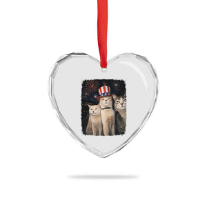 Patriotic Smoking Cat Heart Crystal Glass Ornament Funny American Cat Lover 4th of July