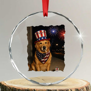 Patriotic Smoking Golden Retriever Crystal Glass Ornament Funny Dog Lover Dad 4th Of July TS14 Transparent Glass 3'' Circle Print Your Wear