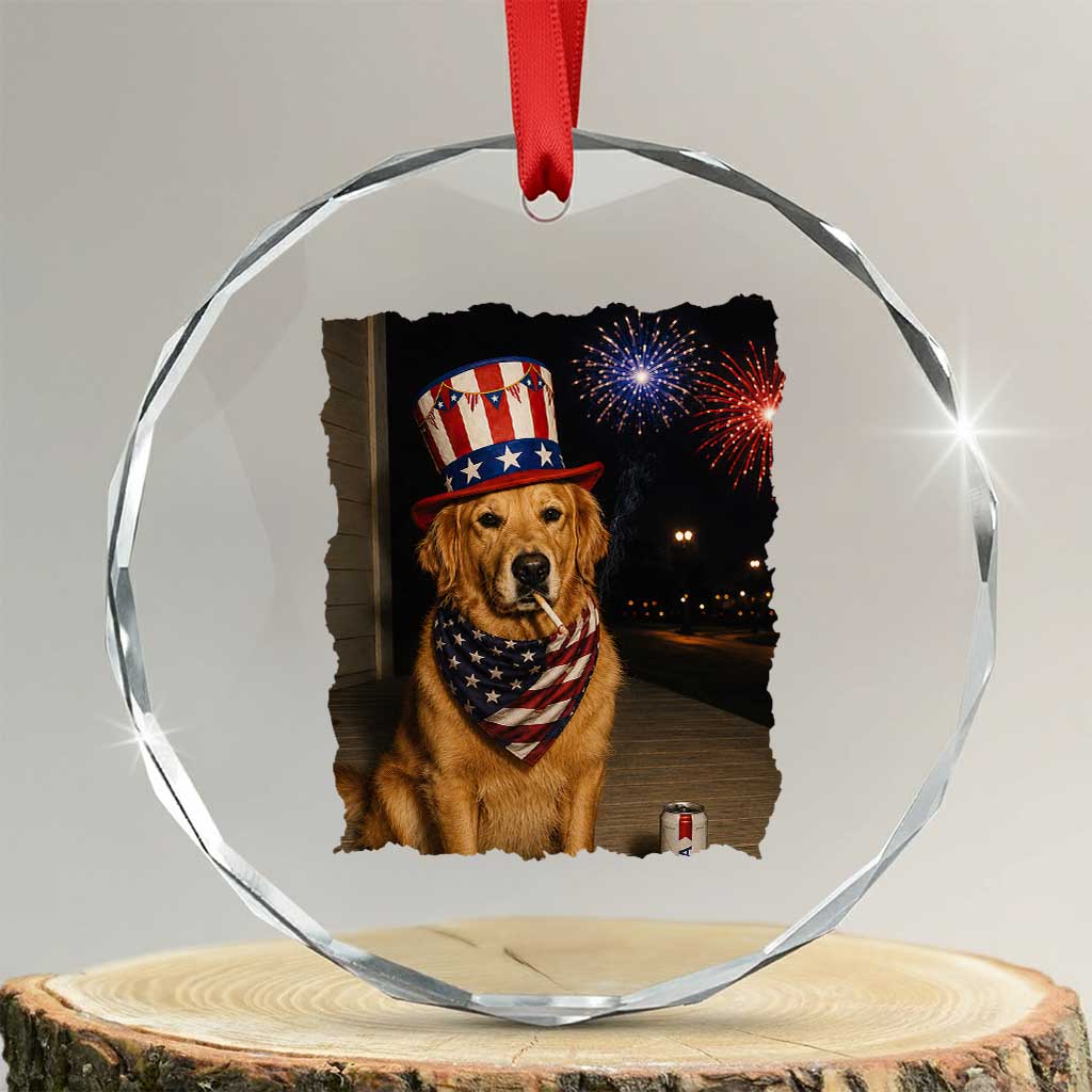 Patriotic Smoking Golden Retriever Crystal Glass Ornament Funny Dog Lover Dad 4th Of July TS14 Transparent Glass 3'' Circle Print Your Wear