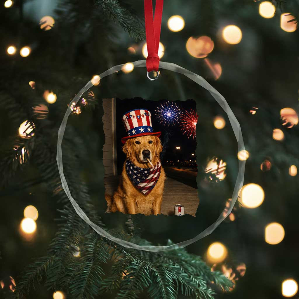 Patriotic Smoking Golden Retriever Crystal Glass Ornament Funny Dog Lover Dad 4th Of July TS14 Print Your Wear