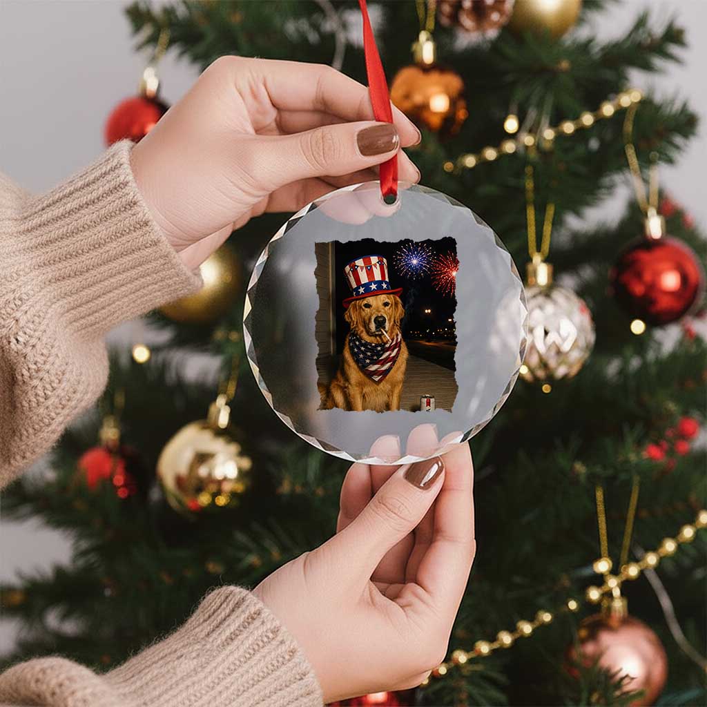 Patriotic Smoking Golden Retriever Crystal Glass Ornament Funny Dog Lover Dad 4th Of July TS14 Print Your Wear