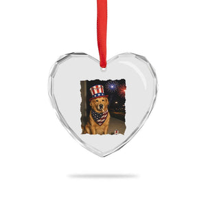 Patriotic Smoking Golden Retriever Heart Crystal Glass Ornament Funny Dog Lover Dad 4th Of July