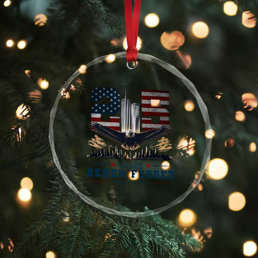 Patriotic Soaring Bald Eagle 9 11 Memorial 25th Anniversary Crystal Glass Ornament 25 Years 2021 2026 Never Forget