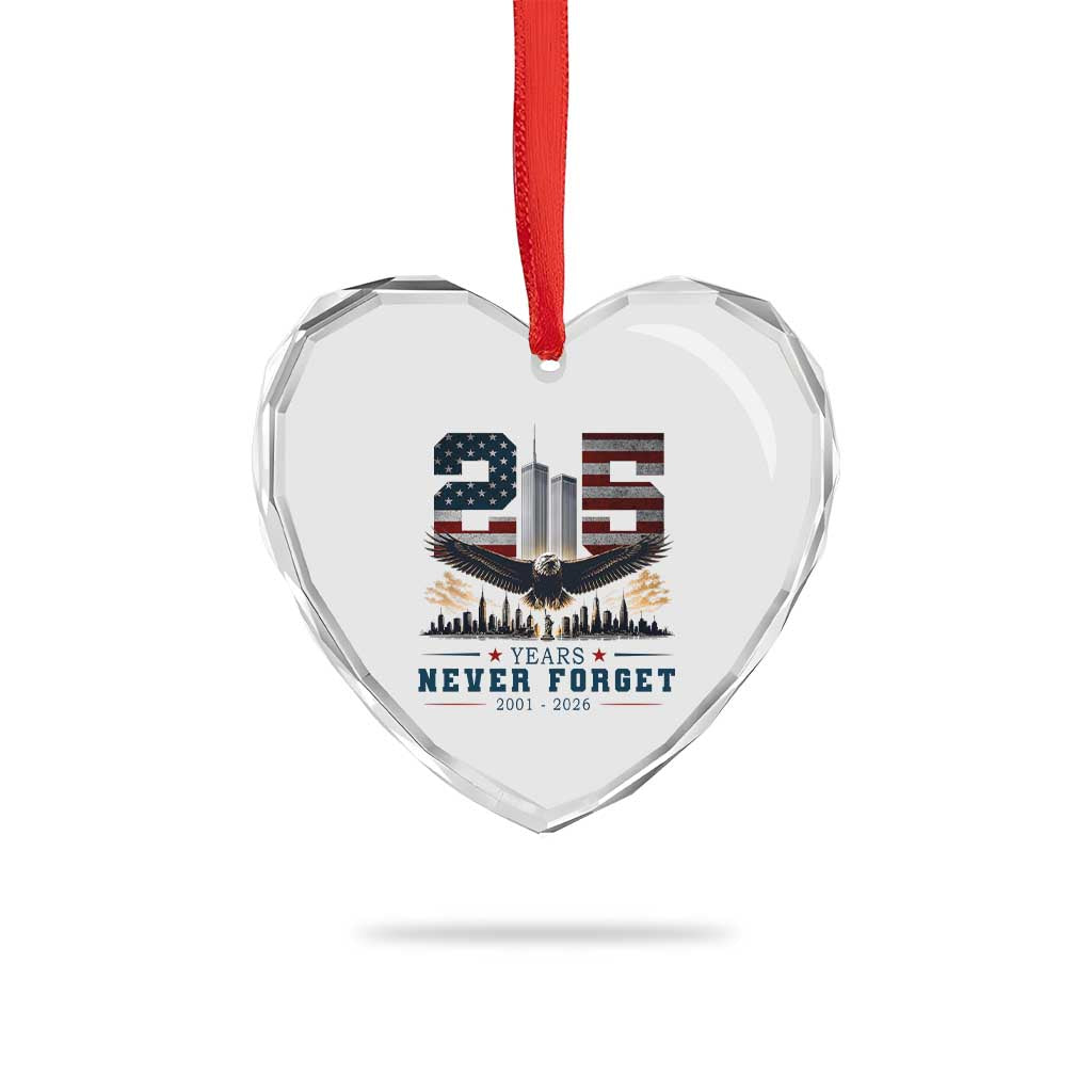 Patriotic Soaring Bald Eagle 9 11 Memorial 25th Anniversary Heart Crystal Glass Ornament 25 Years 2021 2026 Never Forget