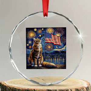 Patriotic Starry Night Cat Crystal Glass Ornament Cat Lover Gift TS12 Transparent Glass 3'' Circle Print Your Wear
