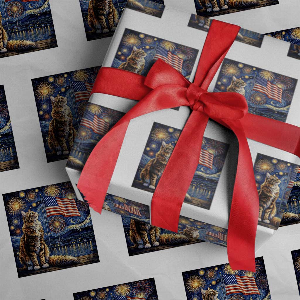 Patriotic Starry Night Cat Wrapping Paper Roll Cat Lover Gift TS12 White Print Your Wear