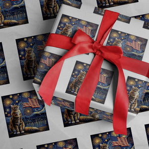 Patriotic Starry Night Cat Wrapping Paper Roll Cat Lover Gift TS12 White Print Your Wear