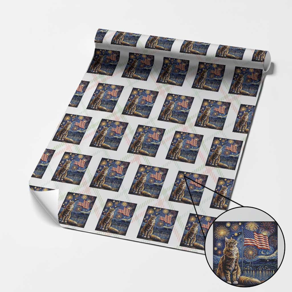 Patriotic Starry Night Cat Wrapping Paper Roll Cat Lover Gift TS12 Christmas Plaid Print Your Wear