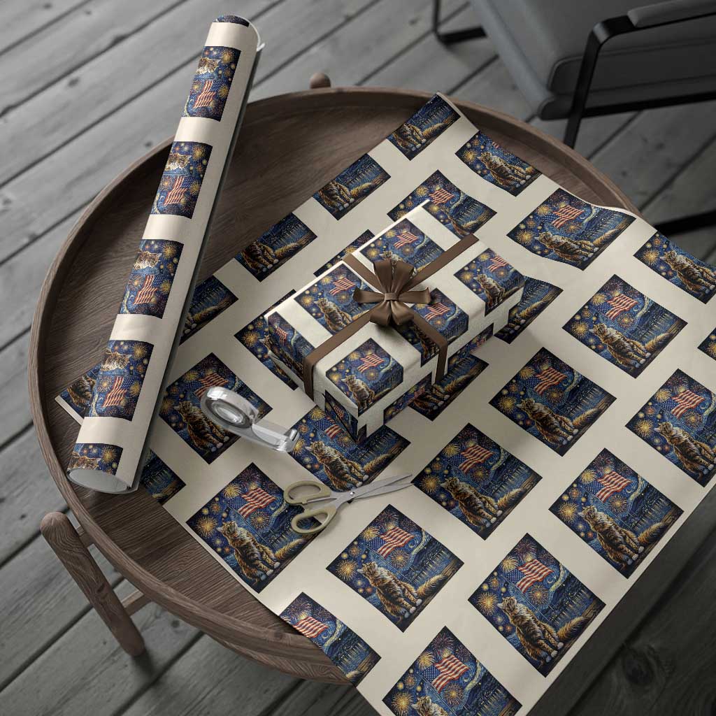 Patriotic Starry Night Cat Wrapping Paper Roll Cat Lover Gift TS12 Beige Print Your Wear