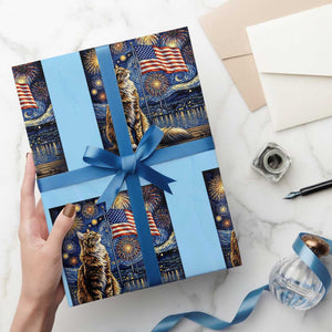 Patriotic Starry Night Cat Wrapping Paper Roll Cat Lover Gift TS12 Light Blue Print Your Wear