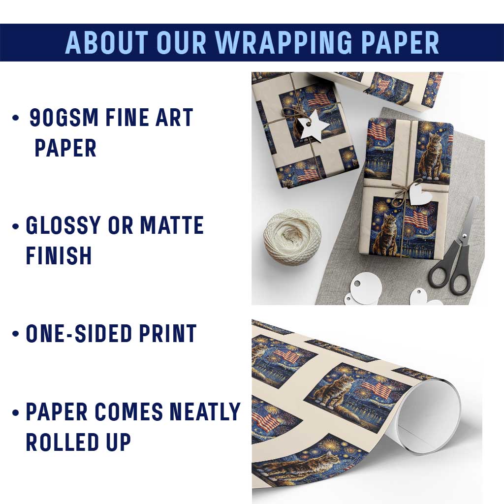 Patriotic Starry Night Cat Wrapping Paper Roll Cat Lover Gift TS12 Print Your Wear