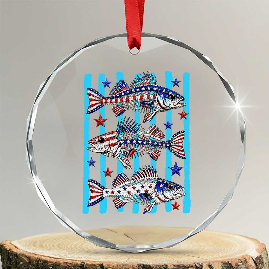 Patriotic Striped Bass Fishing Skeleton Crystal Glass Ornament USA Flag Angler Gift TS12 Transparent Glass 3'' Circle Print Your Wear