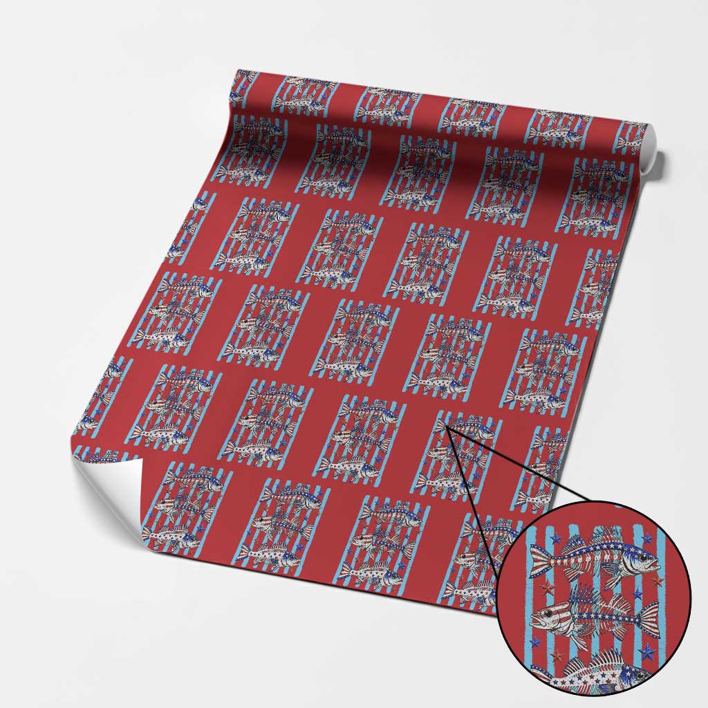 Patriotic Striped Bass Fishing Skeleton Wrapping Paper Roll USA Flag Angler Gift TS12 Red Print Your Wear