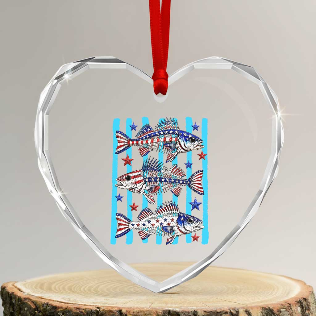 Patriotic Striped Bass Fishing Skeleton Heart Crystal Glass Ornament USA Flag Angler Gift TS12 Transparent Glass 3'' Heart Print Your Wear