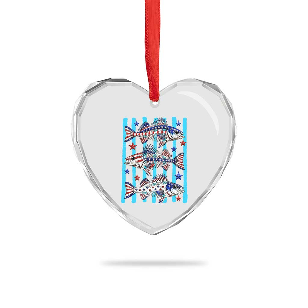 Patriotic Striped Bass Fishing Skeleton Heart Crystal Glass Ornament USA Flag Angler Gift TS12 Print Your Wear