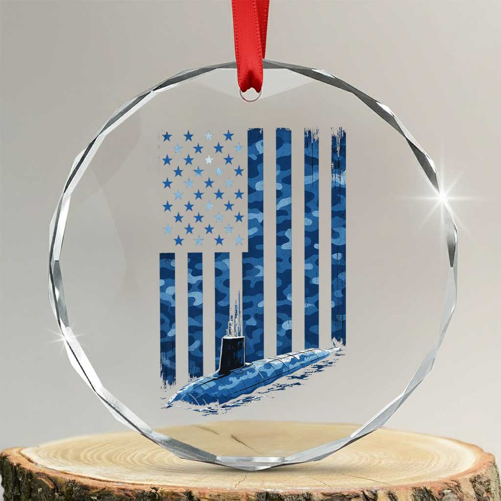 Patriotic Submarine Veteran Crystal Glass Ornament Submariner Vintage Camo American Flag TS11 Transparent Glass 3'' Circle Print Your Wear