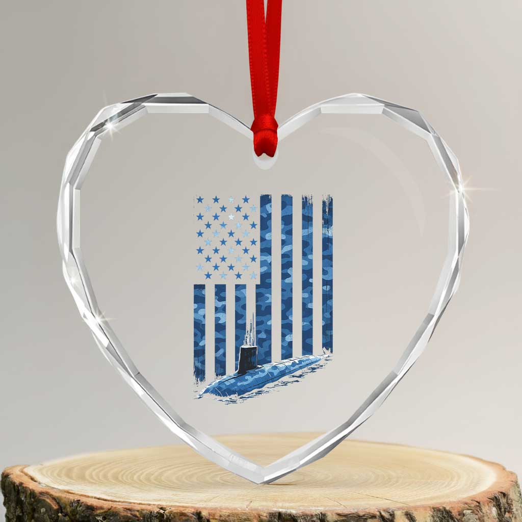 Patriotic Submarine Veteran Heart Crystal Glass Ornament Submariner Vintage Camo American Flag TS11 Transparent Glass 3'' Heart Print Your Wear