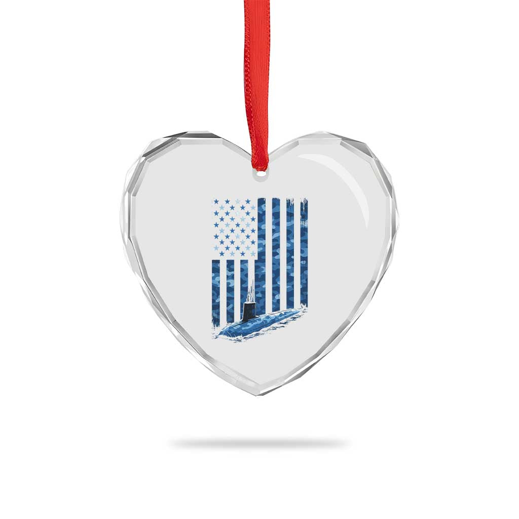 Patriotic Submarine Veteran Heart Crystal Glass Ornament Submariner Vintage Camo American Flag TS11 Print Your Wear