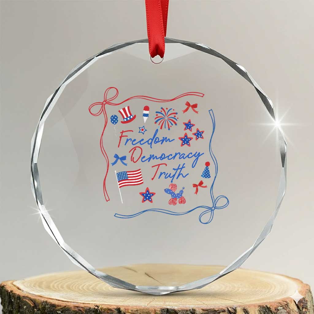 Patriotic Subtle FDT Crystal Glass Ornament Coquette Bow Patriotic 4th of July TS10 Transparent Glass 3'' Circle Print Your Wear