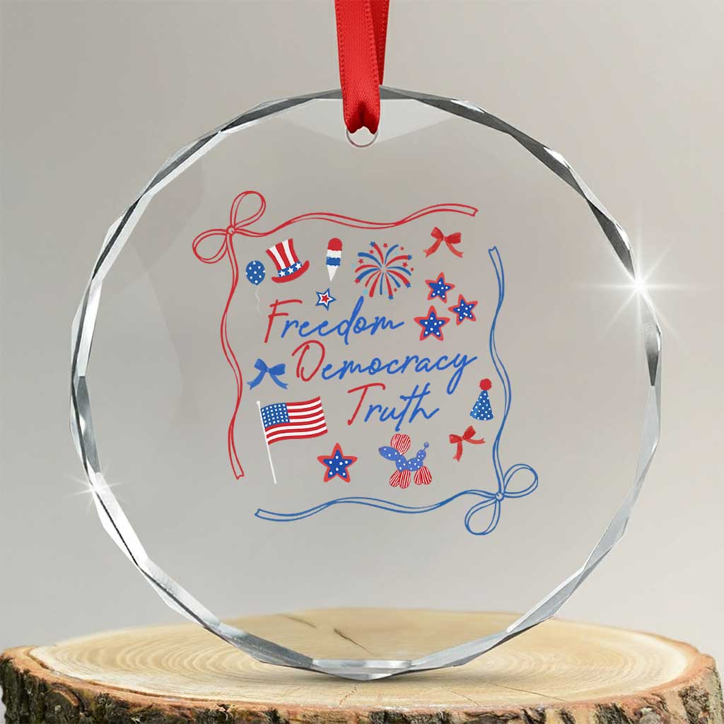 Patriotic Subtle FDT Crystal Glass Ornament Coquette Bow Patriotic 4th of July TS10 Transparent Glass 3'' Circle Print Your Wear