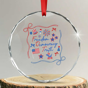 Patriotic Subtle FDT Crystal Glass Ornament Coquette Bow Patriotic 4th of July TS10 Transparent Glass 3'' Circle Print Your Wear