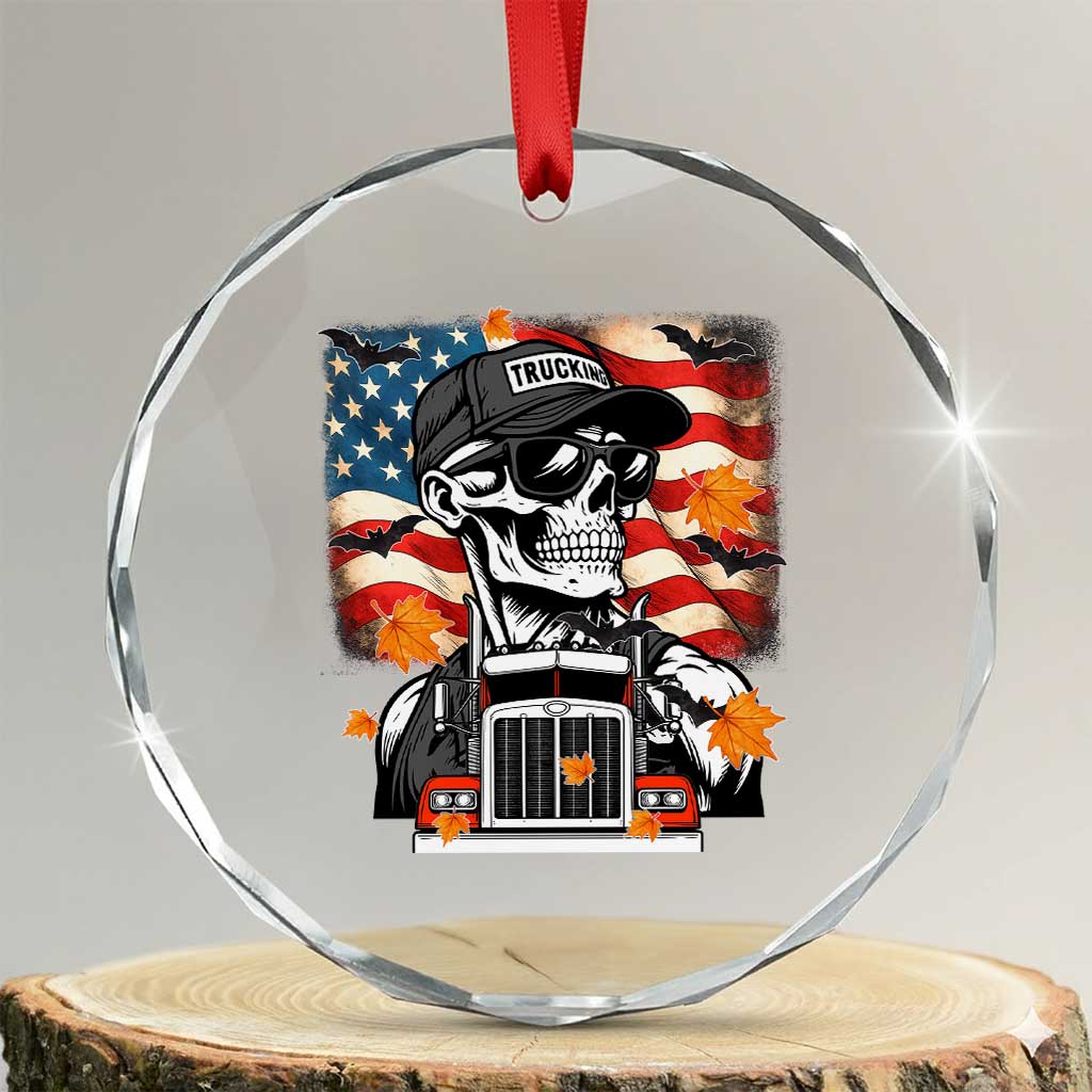 Patriotic Trucker Skeleton American Flag Crystal Glass Ornament TS14 Transparent Glass 3'' Circle Print Your Wear